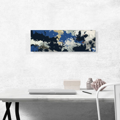 Bleu, brun, noir, gris, moderne, reproduction d'art sur toile panoramique