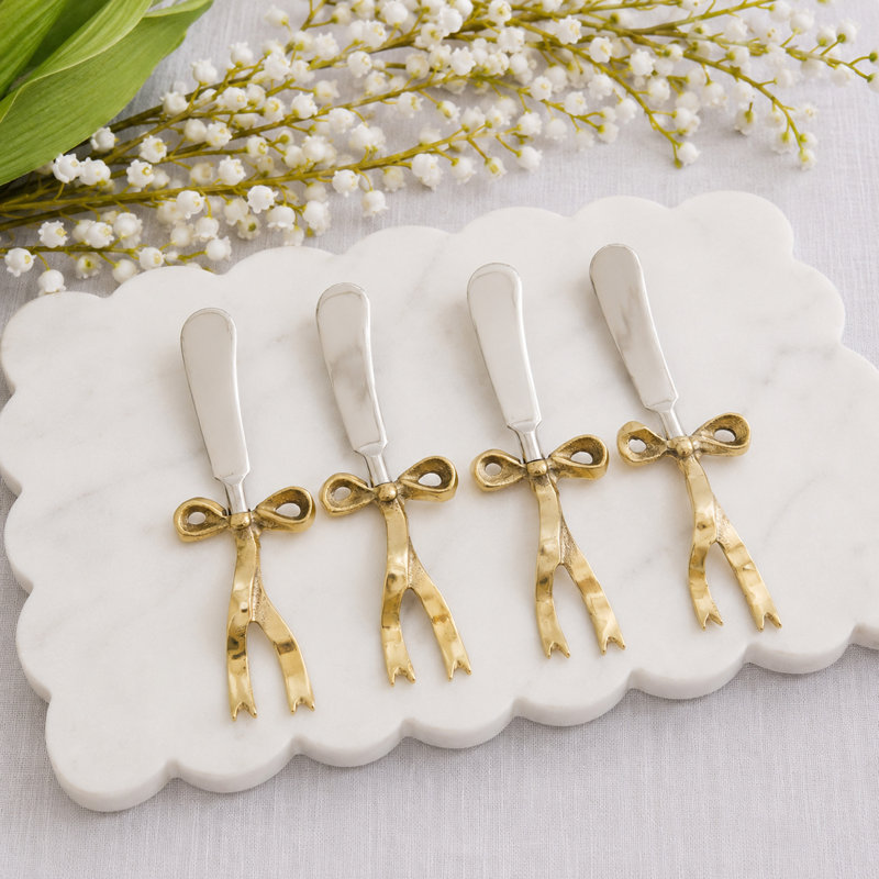Ensemble d'écarteur à fromage à poignée en arc (ensemble de 4 pièces) - Couverts à fromage en acier inoxydable avec motif sculptural pour planches de charcuterie