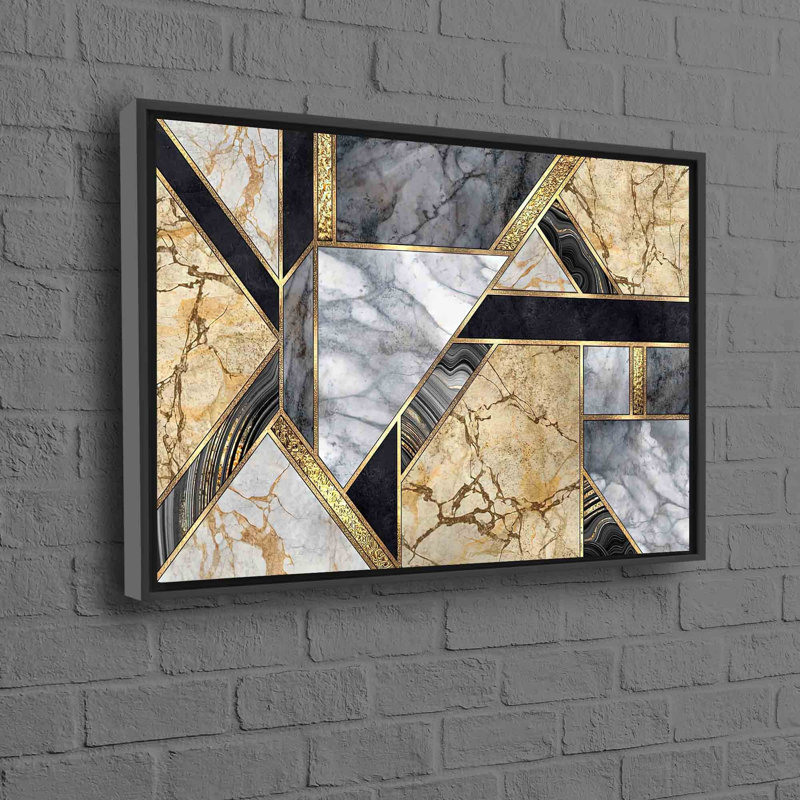Marble Art Canvas With Accents And Shimmery Wall Decor For A Luxurious Modern Printed Look, Framed Print without Mat, Black