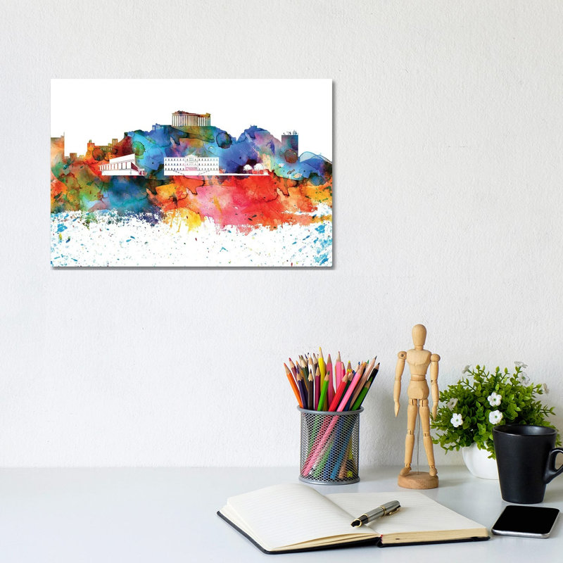 Athens Skyline by WallDecorAddict - Wrapped Canvas Painting, 20.32 cm H x 30.48 cm W