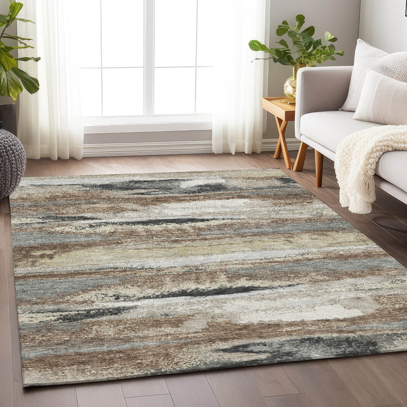 Tapis taupe Prisco lavable à la machine de qualité supérieure, Rectangulaire 8 pi x 10 pi