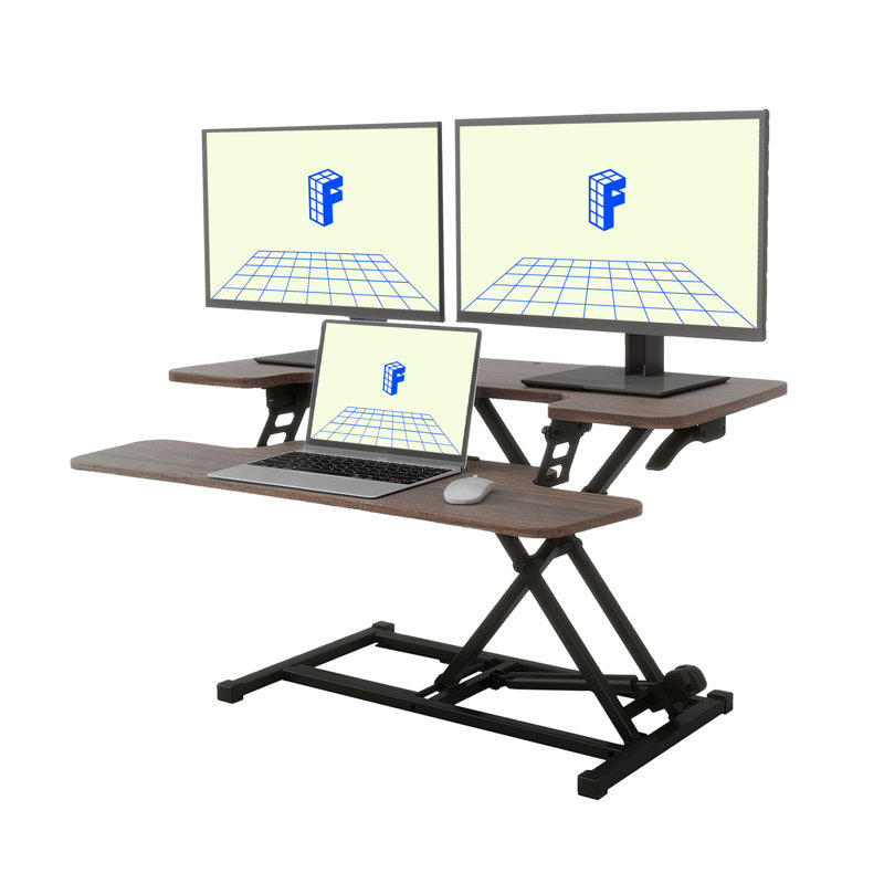 Desk Converter with Removable Keyboard Tray, 19.6" H x 42" W x 16" D, Walnut/Black