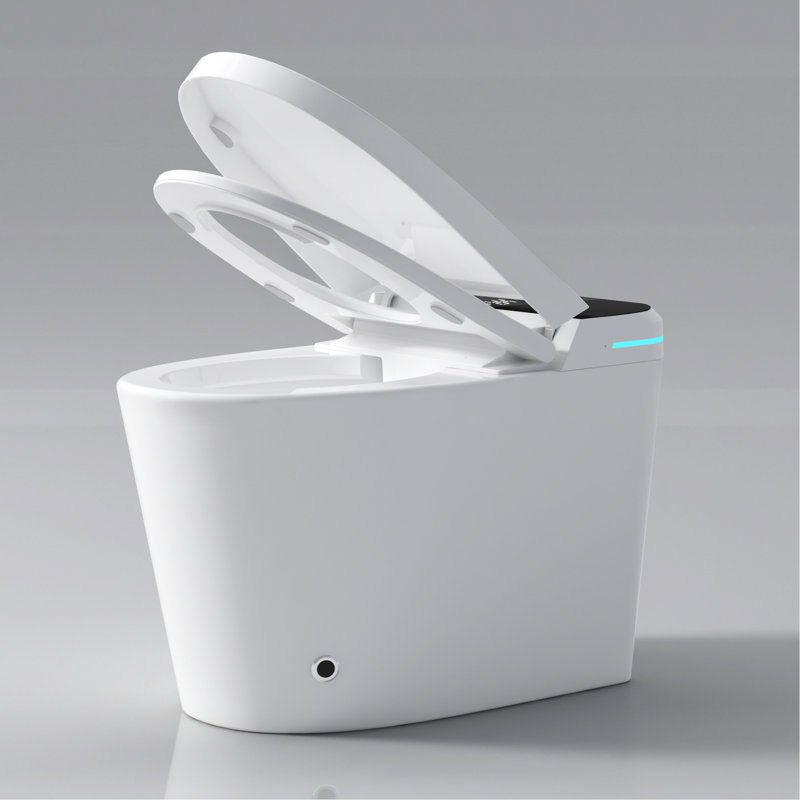 Toilette moderne avec bidet - ouverture / fermeture automatique, capteur de pied, fonction de nuit incluse, chasse d'eau siphonique à siège blanc,