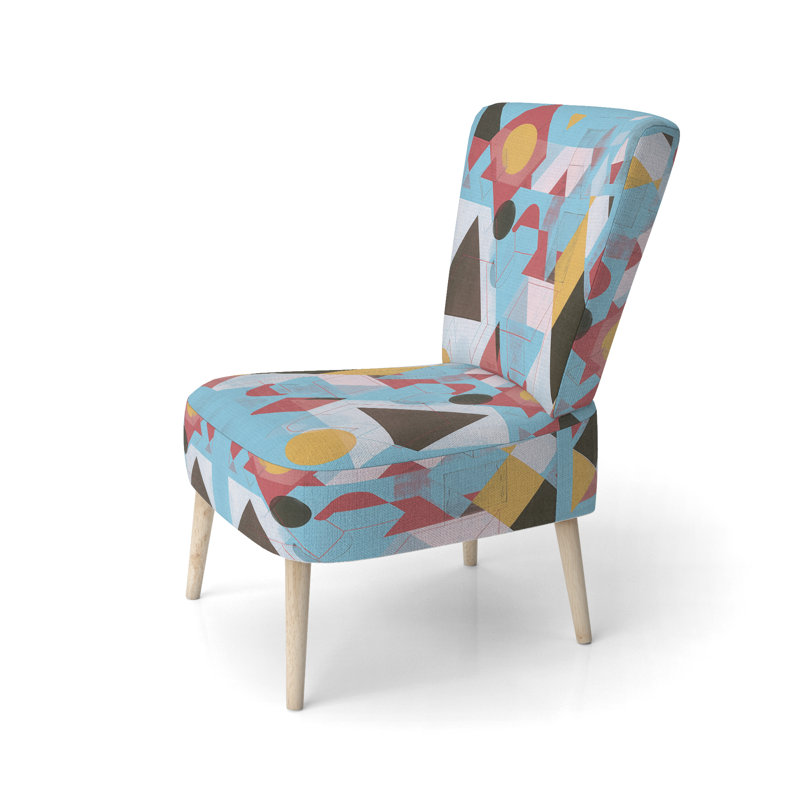 Geometric Hexagons Pattern I - Upholstered Transitional Accent Side Chair, Blue Polyester Blend