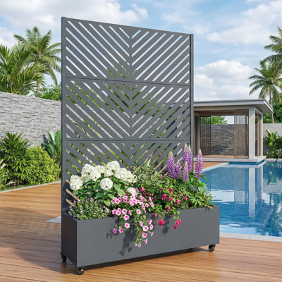 Metal Planter Box with Trellis with Wheels