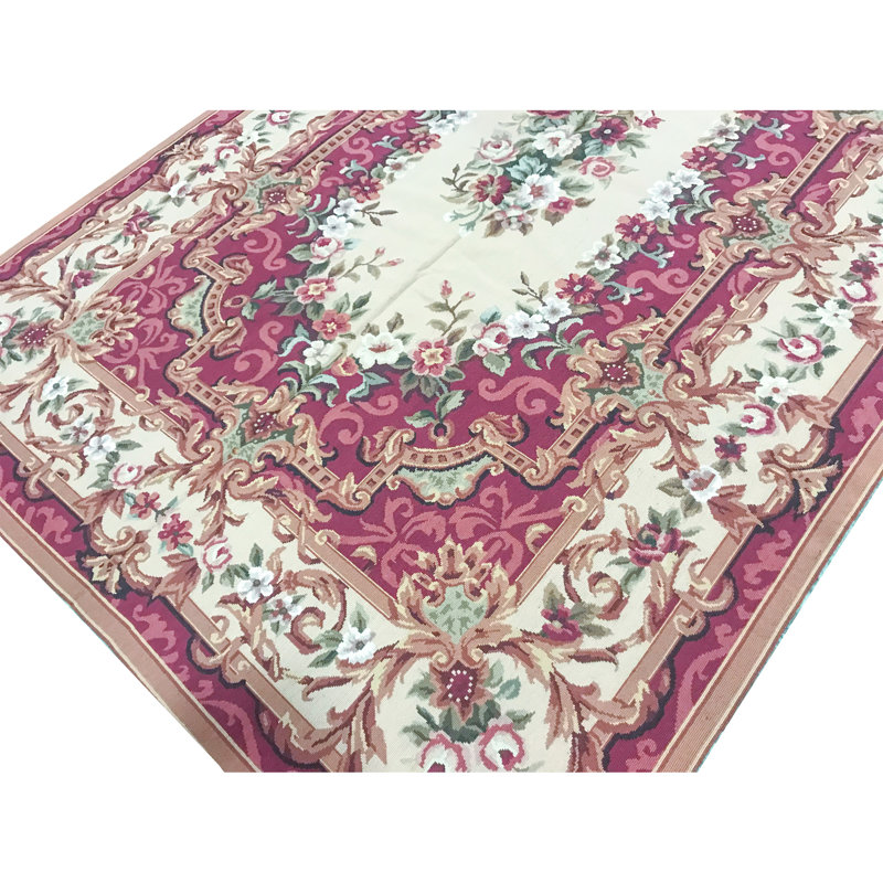 Tapis rouge et ivoire noué à la main de haute qualité