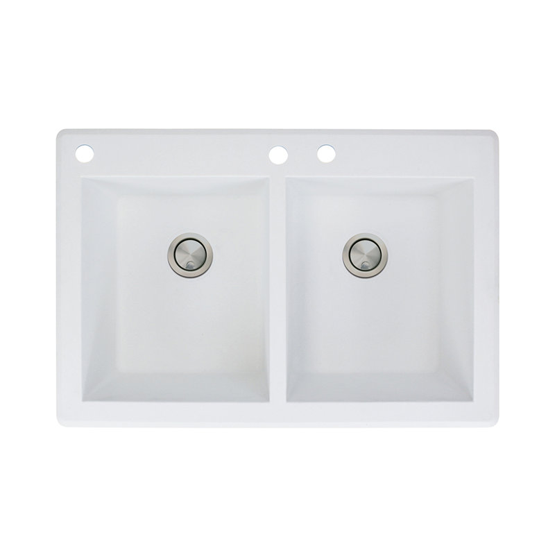 Évier de cuisine à double cuves l 33 po x l 22 po Radius, Espresso, 3 trous