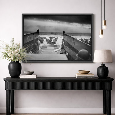 D Day Normandy Landing Historic Artwork, Military Office Pictures, Framed Canvas Giclee Print Wall Art.
