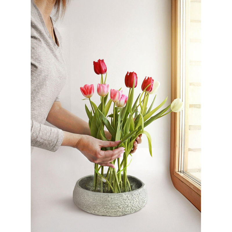 Bol bas Artisan Chalkstone - pot de fleurs / cache-pot décoratif vert mousse naturel pour plantes grasses 