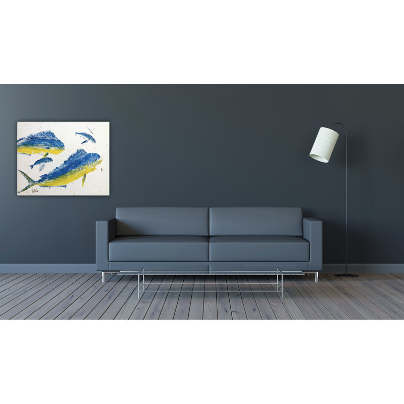 «Mahi II» par John Beard - reproduction d'artiste sur toile, Cadre flottant blanc, H 26 po x l 32 po x P 2 po