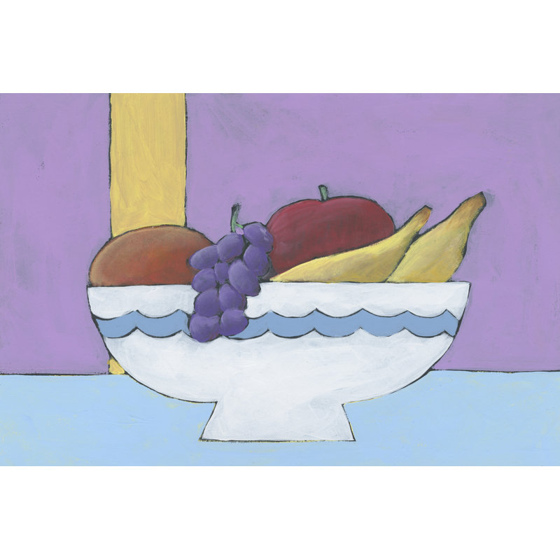 White Fruit Bowl I by Regina Moore - Wrapped Canvas Painting, Black Floater Framed, 30cm H x 46cm W