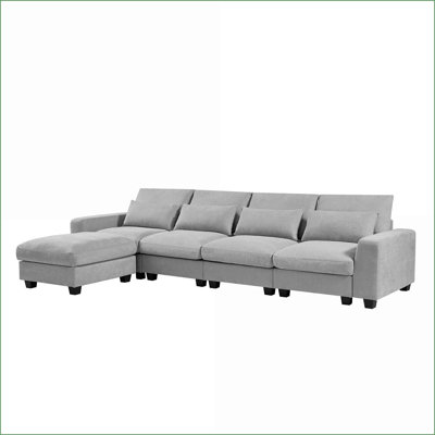 Canapé modulaire, grande méridienne moderne en forme de L et rembourrée de plumes | Gris foncé | Chenille
