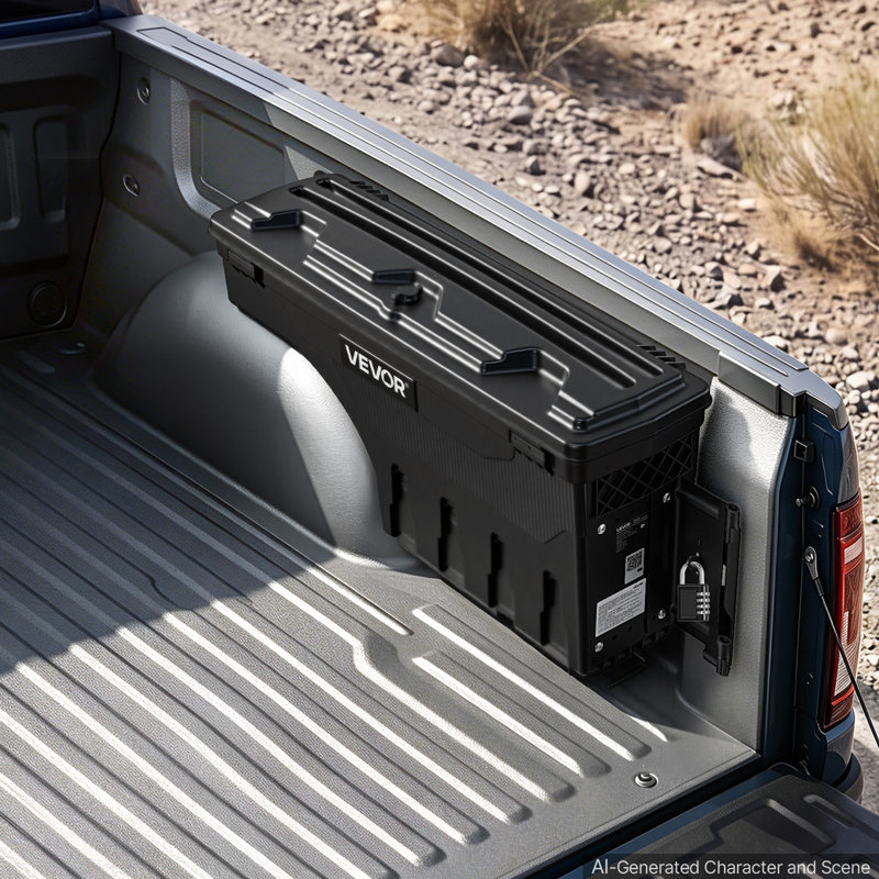 Coffret de rangement pour benne de pick-up, 25 L (6,6 gal) en ABS étanche, avec serrure antivol à combinaison, compatible avec Dodge Ram 1500 (2019-2023), côté passager droit (perçage requis).