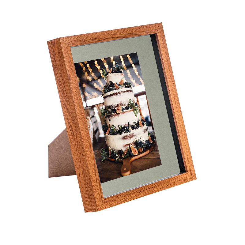 Nicola Spring - 3D Box Photo Frame - 8 x 10" with 5 x 7" Mount, Dark Wood/Grey
