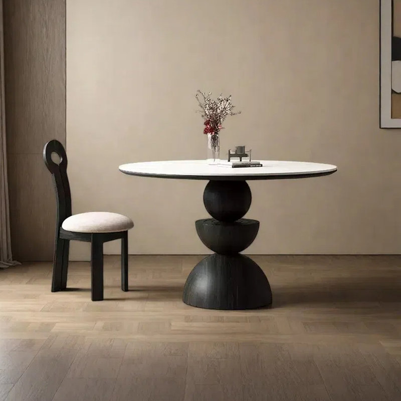 Petite table de salle à manger circulaire, Blanc/Noir, H 29,53 po x L 47,24 po x l 47,24 po
