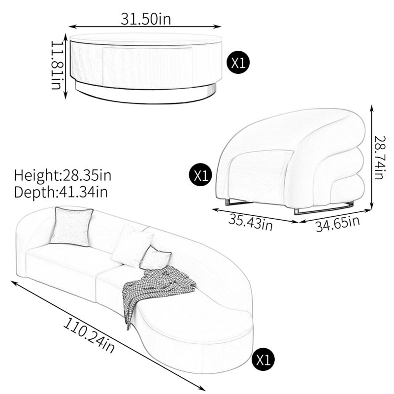 European-style simple sofa and coffee table set