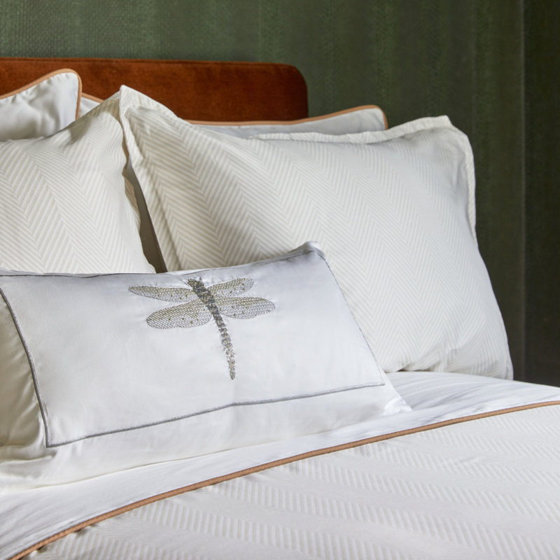4-Piece Leze Linen Bedding Set, Tan/White Chevron, Queen