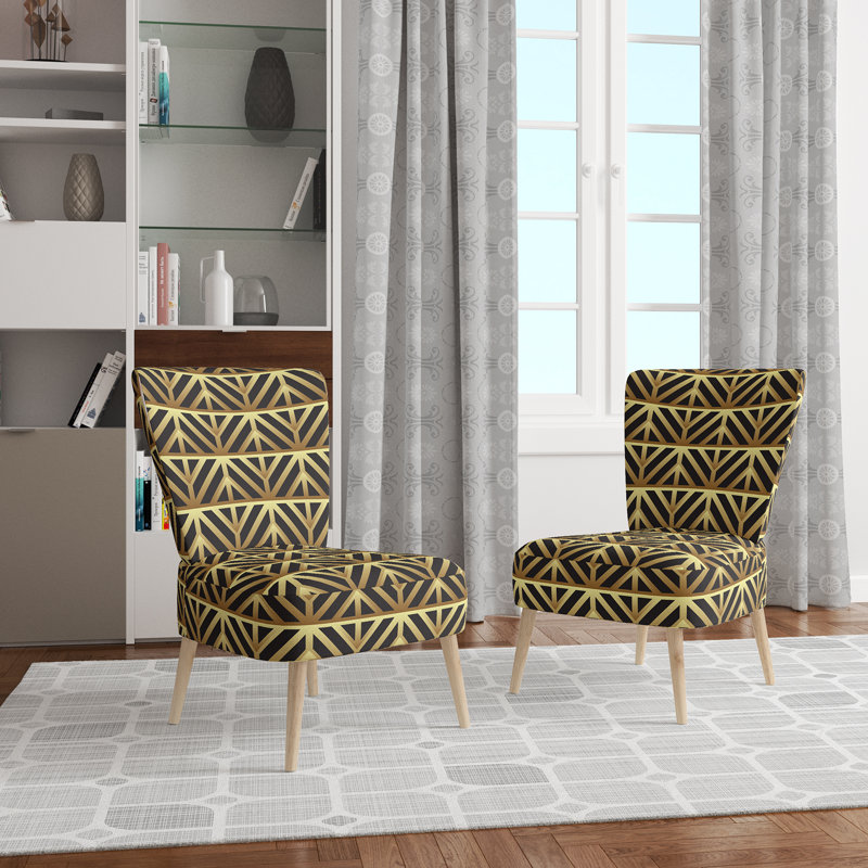Upholstered Floral Side Chair - Modern floral Accent Chair, Geometric Gold Polyester Blend 9
