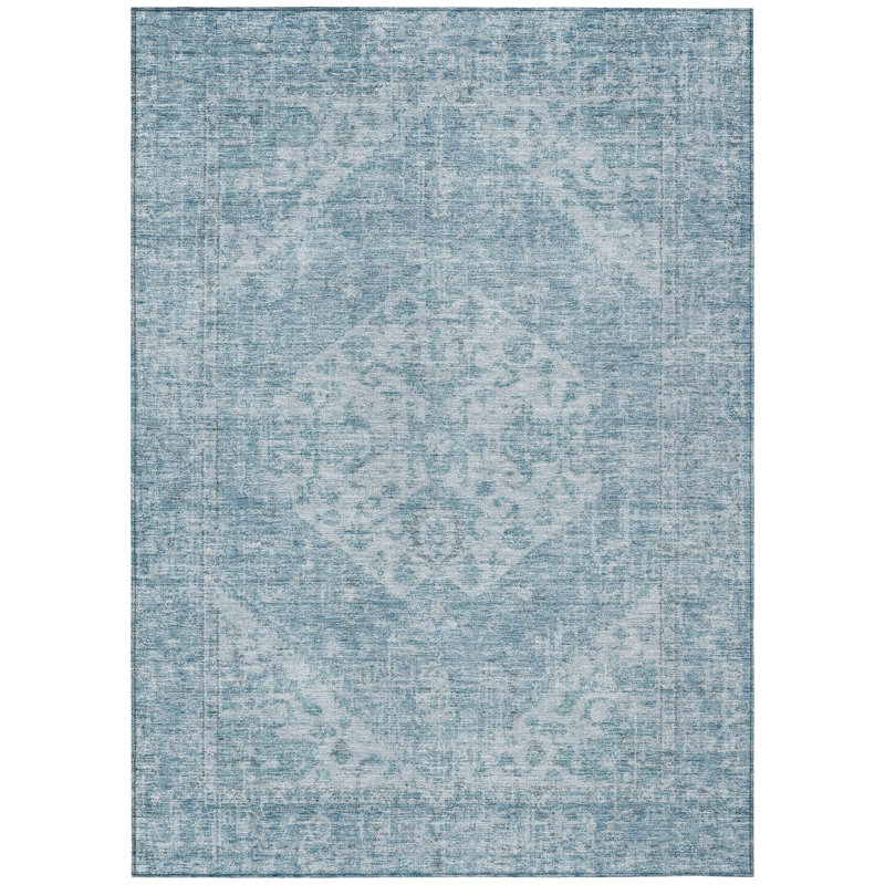 Stockholm Blue Washable Indoor-Outdoor Rug - , 8' x 10'