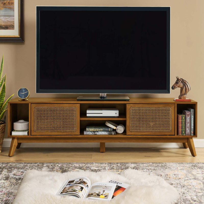 Meuble télé 67,9 po Mid-Century Modern Rattan, Noyer brun