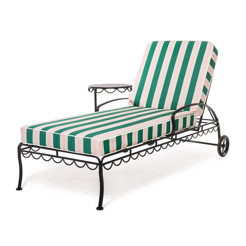 Sun Lounger Slip Cover, Green/Pink Striped Acrylic, 1" H x 26.3" W x 74.8" D