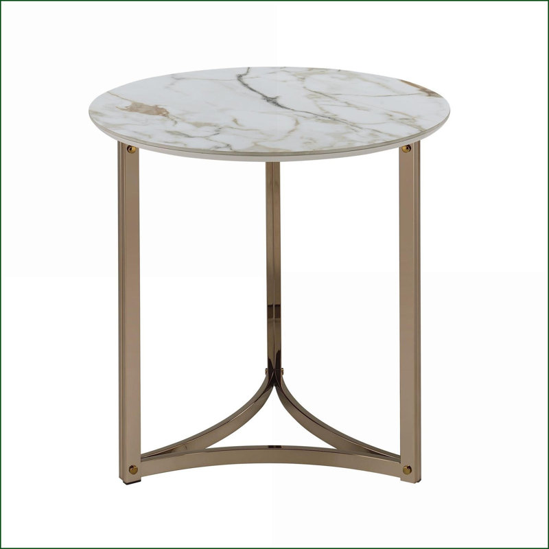 Table basse moderne en pierre frittée moderne avec structure en métal champagne, durable et amp; Élégant pour le salon