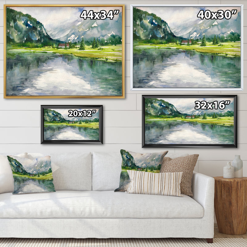 Paysage, art mural sur toile, rivière d'été, reproduction d'art - Paysage d'été avec rivière, Cadre flottant érable