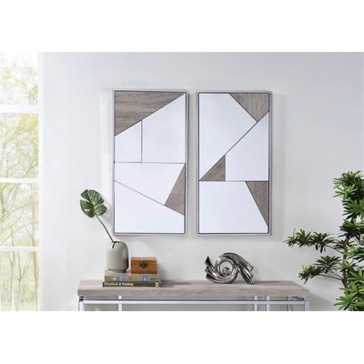 Ensemble de 2 miroirs décoratifs en miroir Chafik, chêne naturel et finition chromée