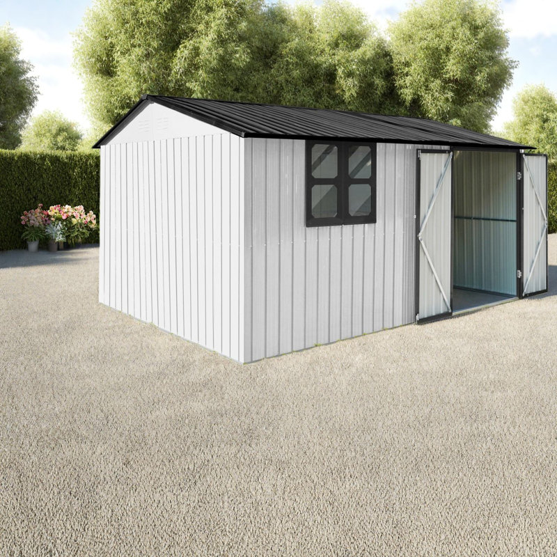 Remises en métal durables avec rangement, blanc contemporain et noir
