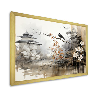 Asian Art Sumi Bird Serenity I Framed On Canvas Print