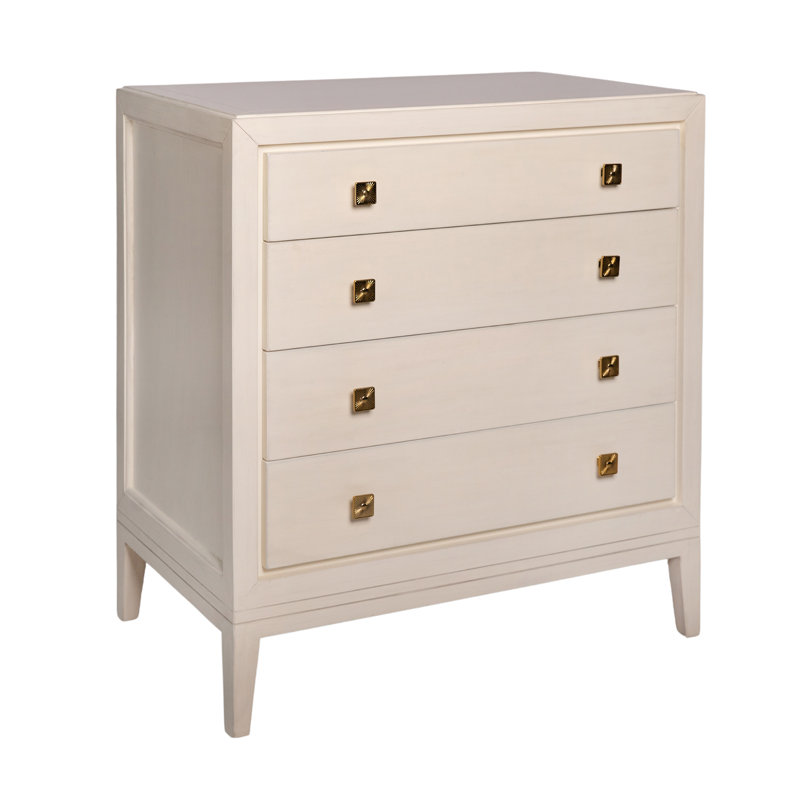 Commode décorative 4 tiroirs Franklin, Blanc antique