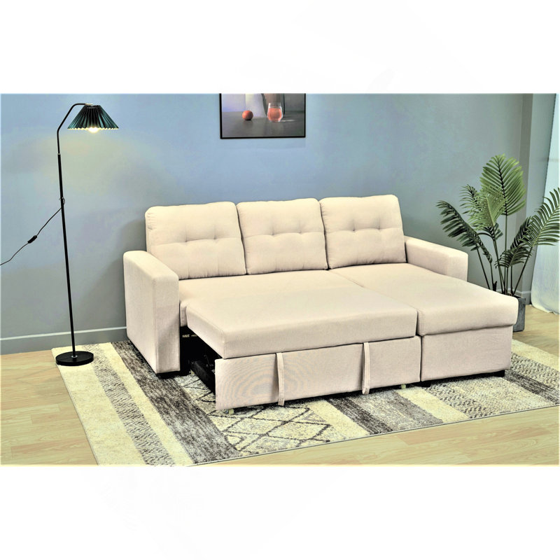 Canapé-lit modulaire convertible en L, Polyester beige