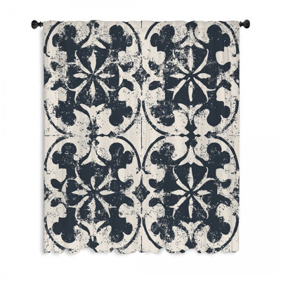 Rideaux de fenêtre à motif de tuiles, blocs abstraits et voilages abstraits - 1 panneau