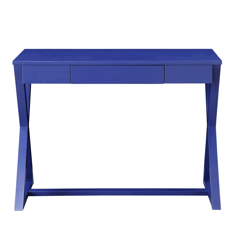 Bureau d'écriture à 1 tiroir avec base en forme de X, Bleu