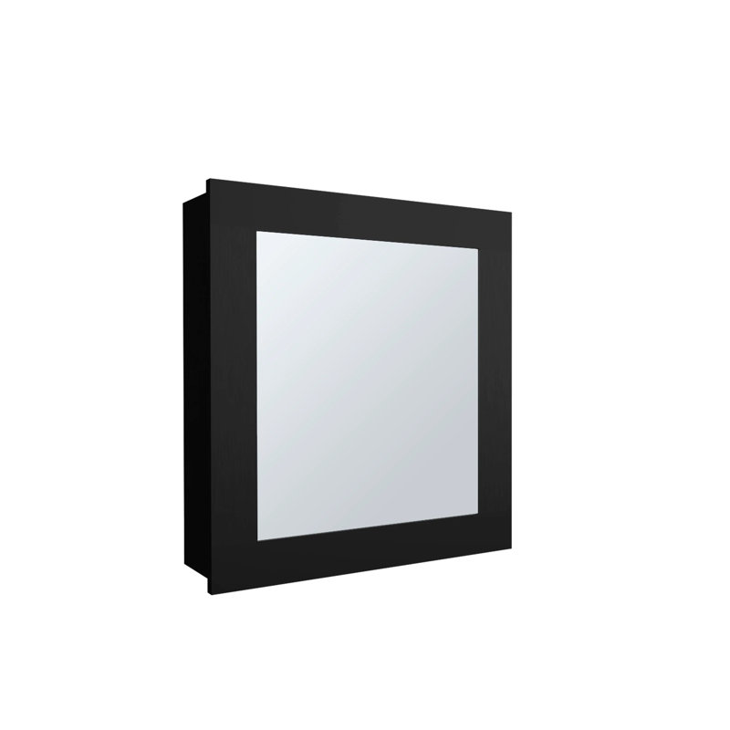Armoire à pharmacie murale noire - salle de bain, 2 tablettes, miroir, moderne, panneau de particules, rangement de salle de bain 18,6 po x 5,7 po