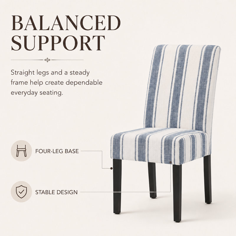 Ensemble de deux chaises de salle à manger rembourrées de style moderne, Rayures bleues