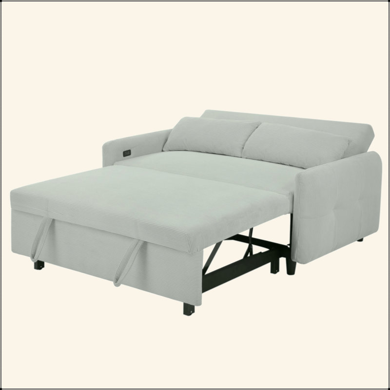 Canapé-lit 57,48 "convertible 2 places avec canapé-lit et canapé-lit moderne avec deux coussins décoratifs et ports USB pour le salon