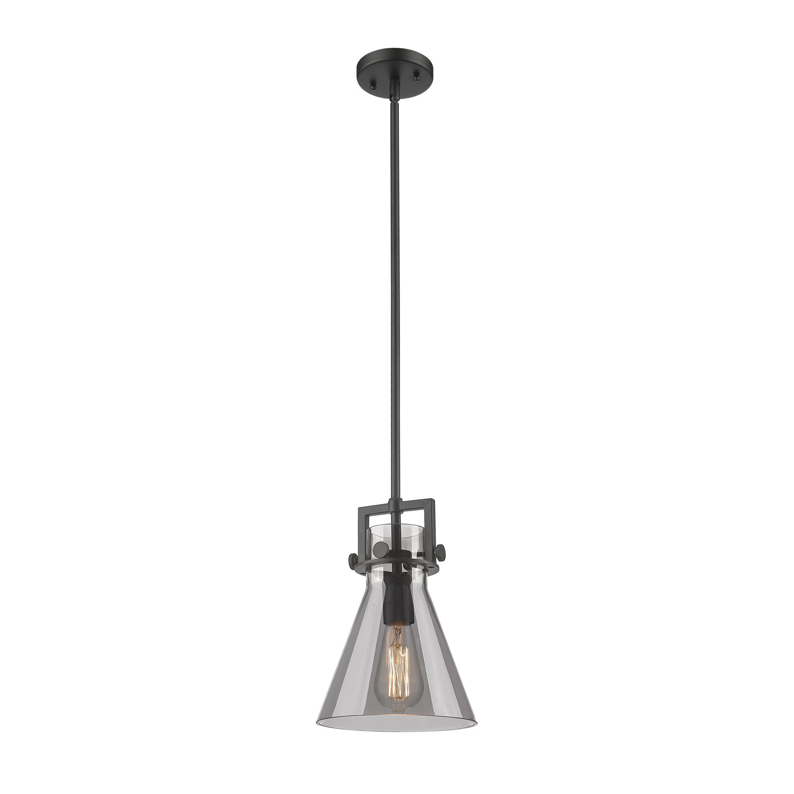 Coterie Single Light Glass Dimmable Pendant, Plated Smoke, Matte Black, 11.38" H x 8" W x 8" D