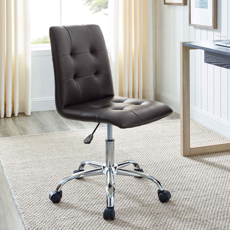 Prim Armless Brown Faux Leather Swivel Office Chair