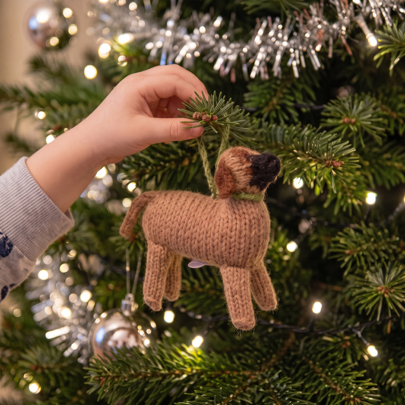 Hand Knit Alpaca Christmas Ornament Bullmastiff Dog Hanging figurine