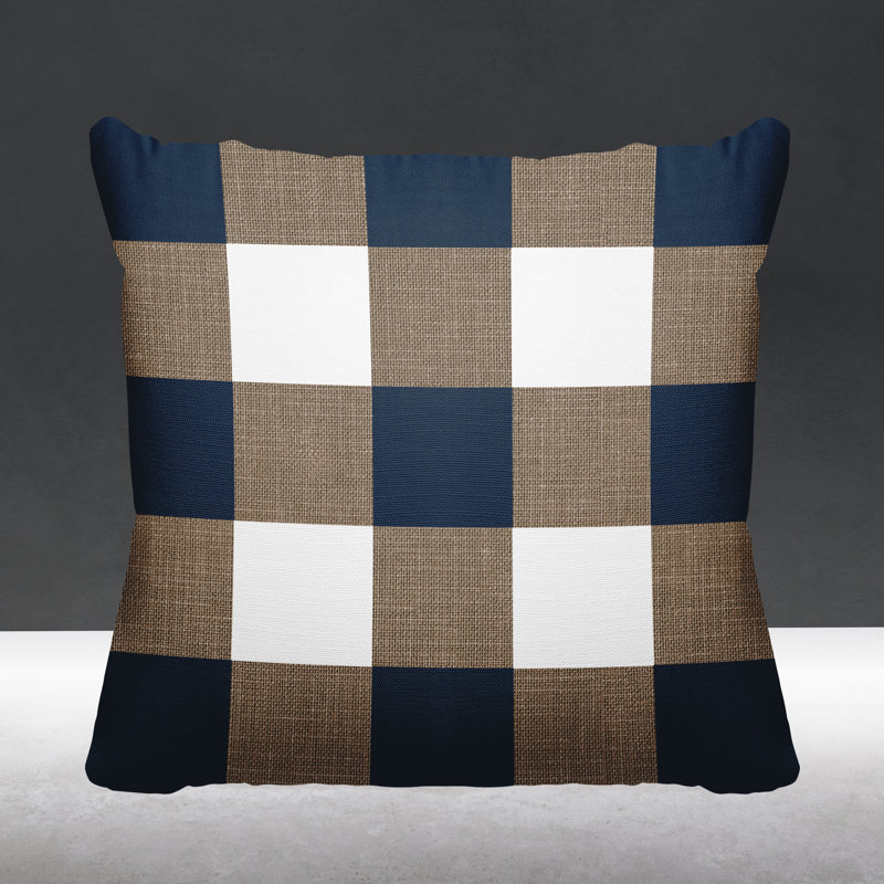 Coussin intérieur / extérieur Jeb Farm House, L 19 po x H 19 po, Brun / bleu marine