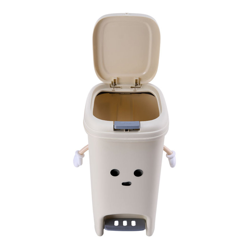 8L Foot Pedal & Press-to-Open Cream White Trash Bin, 20 Oz