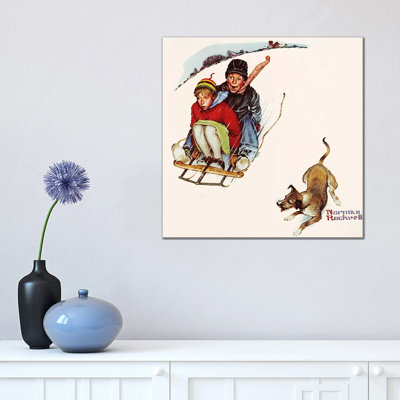 Downhill Daring by Norman Rockwell - Wrapped Canvas Print