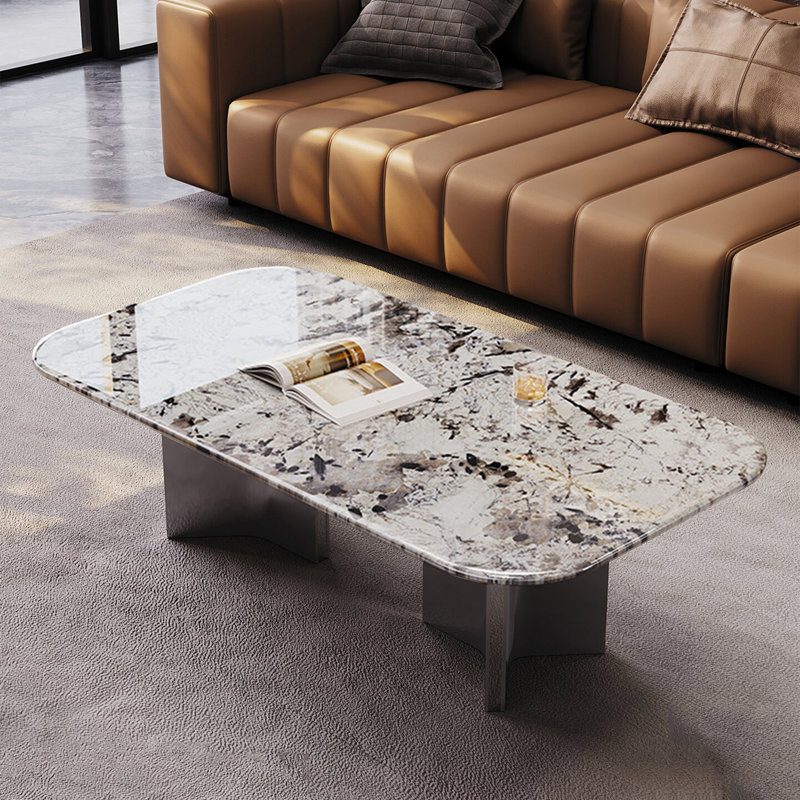 Table basse luxueuse en marbre de style italien, H 15,7 po x L 51,2 po x l 27,6 po, Blanc/Noir