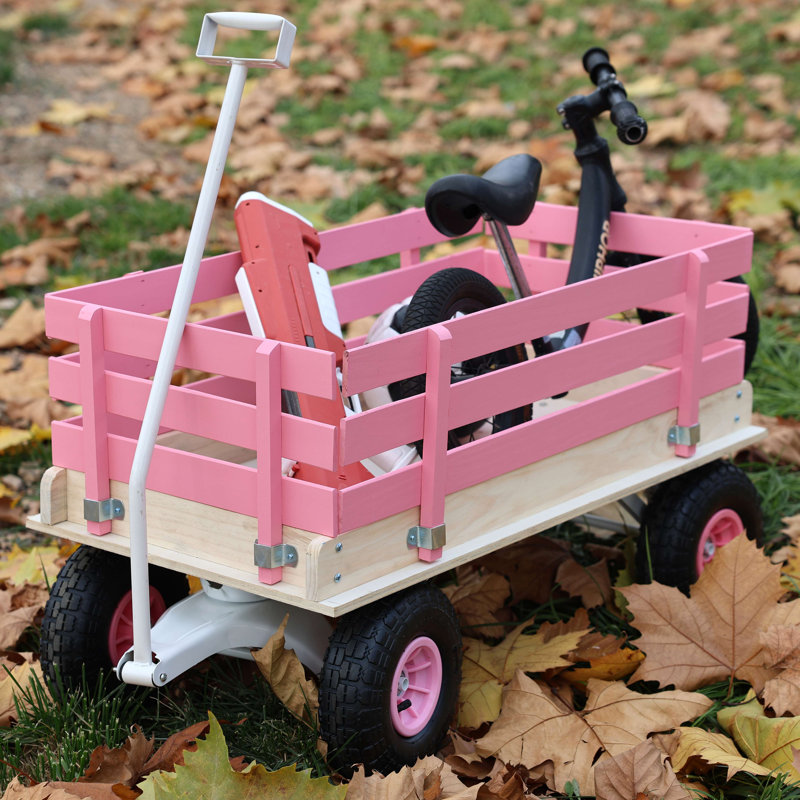 Chariot pour enfants en bois massif, un chariot multifonctionnel pour le jeu extérieur, le transport dans le jardin et le rangement pour pique-nique