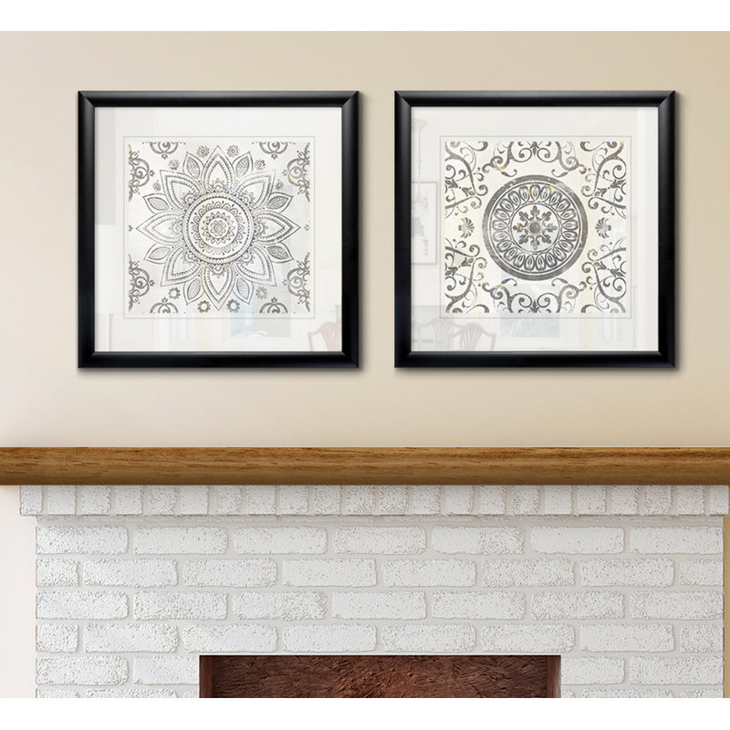 «Mandala Sunburst», ensemble de 2 reproductions encadrées, Cadre noir
