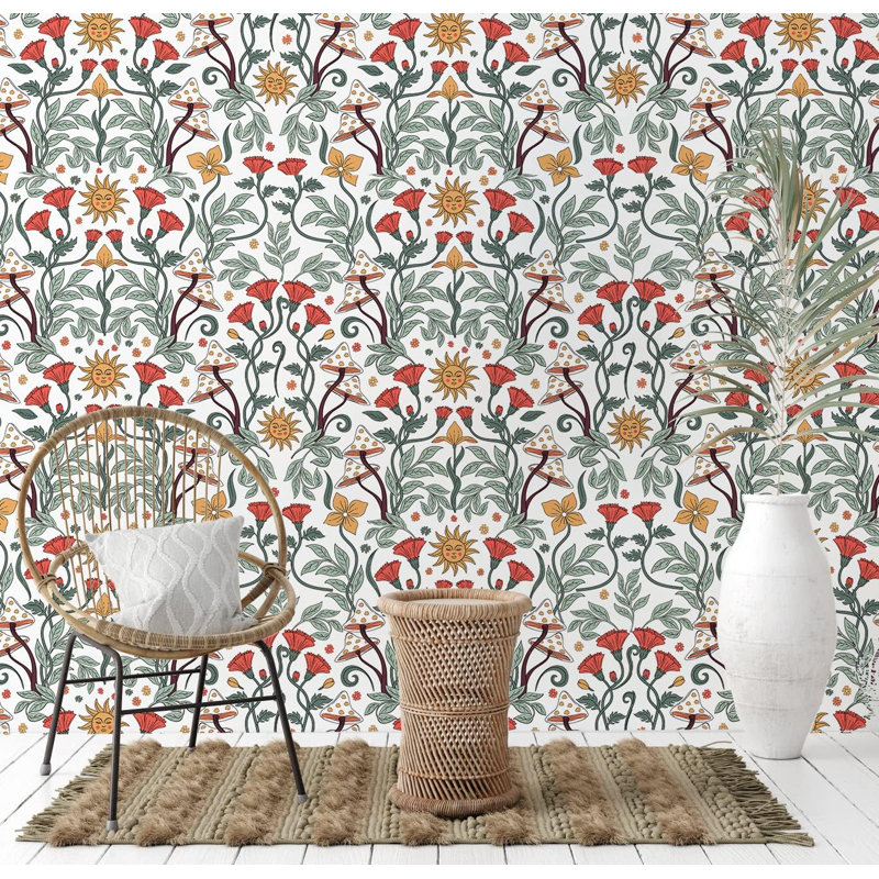 Papier peint adhésif auto-adhésif amovible en vinyle Boho Floral (17,7 po x 9,8 po)