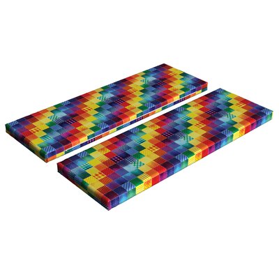 Ambesonne Abstract Bench Cushion Set Of 2, Rainbow Colored Square Shaped Diverse Patterns With Diagonal Forms Geometric, Standard Size Foam Pad And De -  kbcset_19423