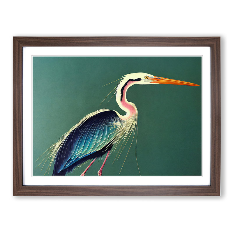 Watercolour Heron Bird Vol.3 - Single Picture Frame Painting, 46cm H x 64cm W x 2cm D, Walnut