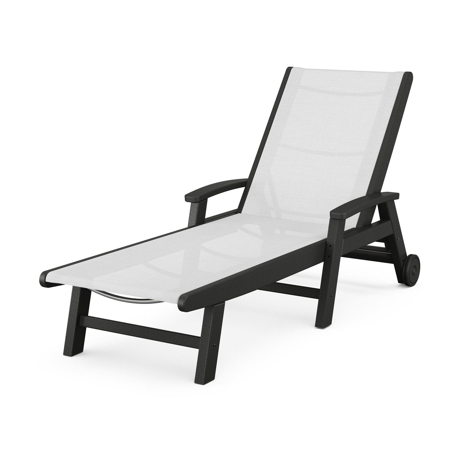 POLYWOOD® Coastal 28" Patio Chaise Lounge, Black, White